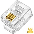 EZYUMM 20PCS RJ11 connectors, 6P4C Telephone Connector Modular Plugs(with 3-pronged Contacts) for Solid or Stranded Phone Line Cord Conductors