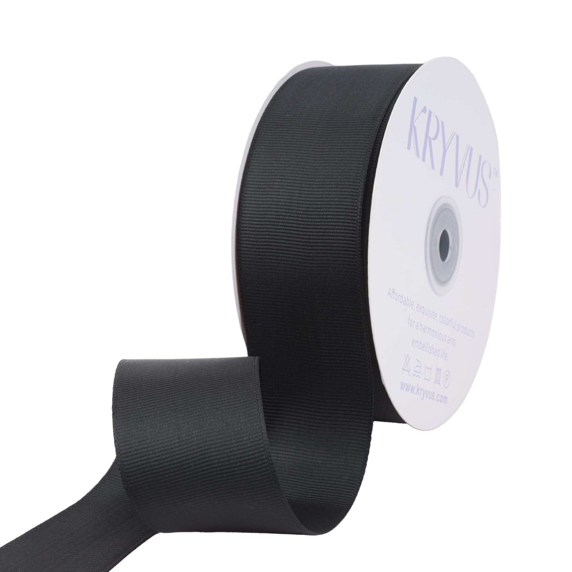 Kryvus Grosgrain Ribbon, Black Ribbon 38mm x Continuous 45 Metres, Black Grosgrain Ribbons Perfect for Gift Wrapping, Crafts, Sewing, Wedding Decor, DIY Hair Accessories and More
