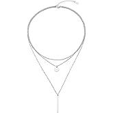 LETTARIUS Disc Bar Pendant Layering Necklace Stainless Steel Layered Chain Choker