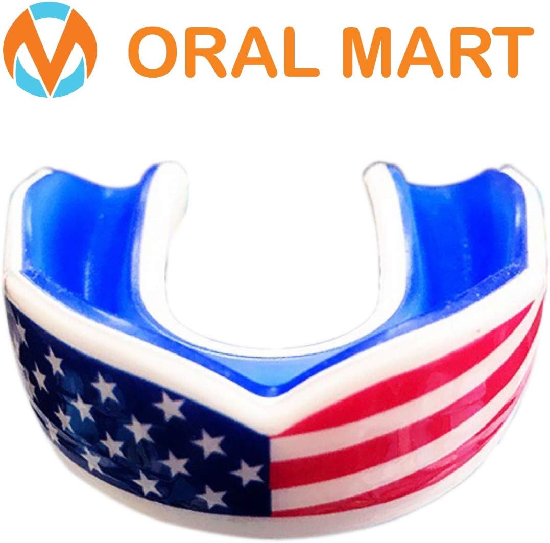 Oral Mart Adult Sports Mouth Guard (8 Best Colors, USA Flag, Vampire Fangs) - Adult Mouthguard for Football, Boxing, Karate, Martial Arts, Rugby, MMA, Sparring, Hockey (/w Vented Case)