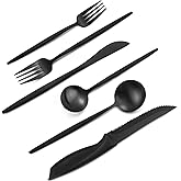 VANVRO 48 Pieces Matte Black Silverware Set with Steak Knives,Satin Finish tableware Cutlery Set,Black Flatware Set for Home and Restaurant,Knife Spoon And Fork Sets for ervice for 8