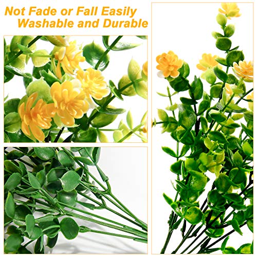 Artificial Flowers Artificial plants Fake Flowers Fake Plants UV Resistant Plastic Plants for Outdoor Indooror,Garden,Weeding Decoration, Yellow(7 pack)