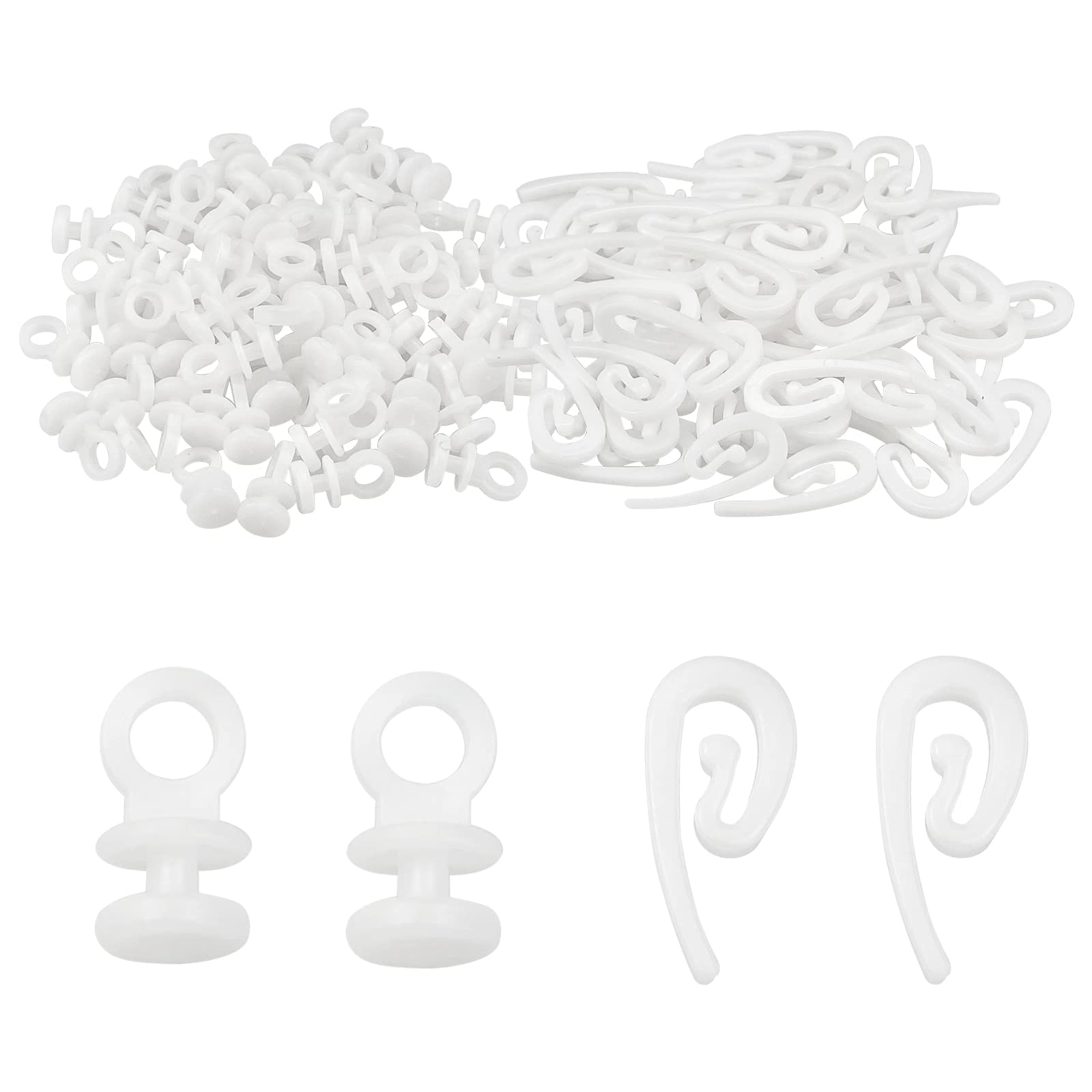 200pcs Curtain Hooks Plastic White for Door,Window Curtain, Gliding Drapery Rail Slider Hooks and Rollers, Curtain Header Tape Drapery Hooks, Fits Most of Curtains (2 Types)