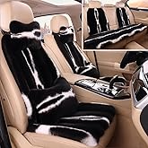 Faux Sheepskin Car Seat Cover Full Set, Fluffy Cute Black Fuzzy Car Seat Cover for Soft Auto Universal Plush Vehicle Seat Protector Pad Accessories Home and Office Chair