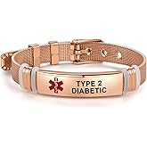 NARTGO Rose Gold Red Medical Alert ID Bracelet for Women Men's Emergency First Aid Health Alert Laser Engraved Satinless Steel Adjustable Wristband Bracelets