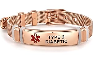 NARTGO Rose Gold Red Medical Alert ID Bracelet for Women Men's Emergency First Aid Health Alert Laser Engraved Satinless Steel Adjustable Wristband Bracelets
