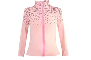 JoyCan Figure Skating Jacket Fleece Lined Long Sleeve Pink Custom Fit with Rhinestones for Women and Kids