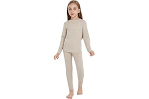 woolcano Kids Unisex 100% Merino Wool Base Layer Sets Lightweight Thermal Underwear
