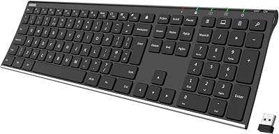 Arteck 2.4G Wireless Keyboard Stainless Steel Ultra Slim Full Size with Numeric