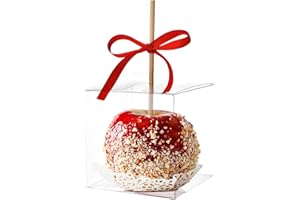 JOERSH 4x4x4 Inches Candy Apple Boxes with Hole and Paper Doilies Base 30 SETS Clear Caramel Apples Boxes for Treats | Food in Safe PET Plastic Box Fits Standard and Large Apple
