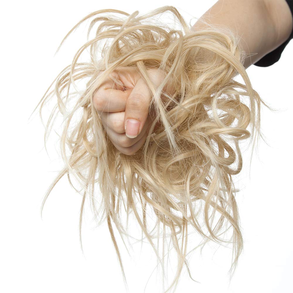 Messy Hair Bun Hair Piece Tousled Chignons Synthetic Hair Extensions Wavy Fashion Donut Updo Scrunchy - Dark Blonde to Bleach Blonde