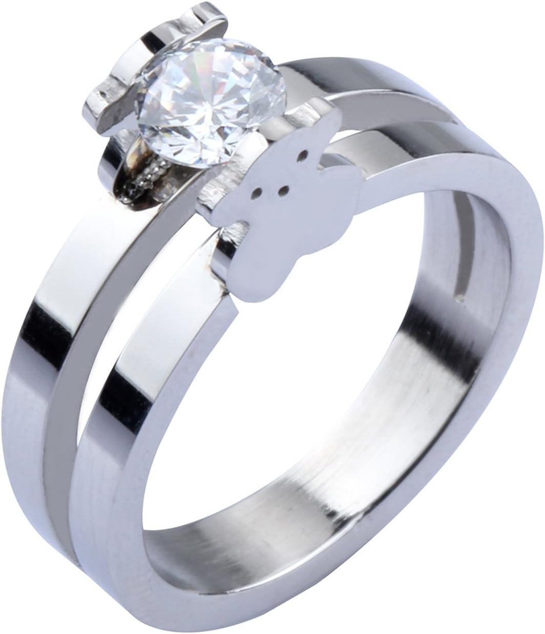 Teddy Bear Cubic Zirconia Cz Stainless Steel Ring Two Tone for Girl