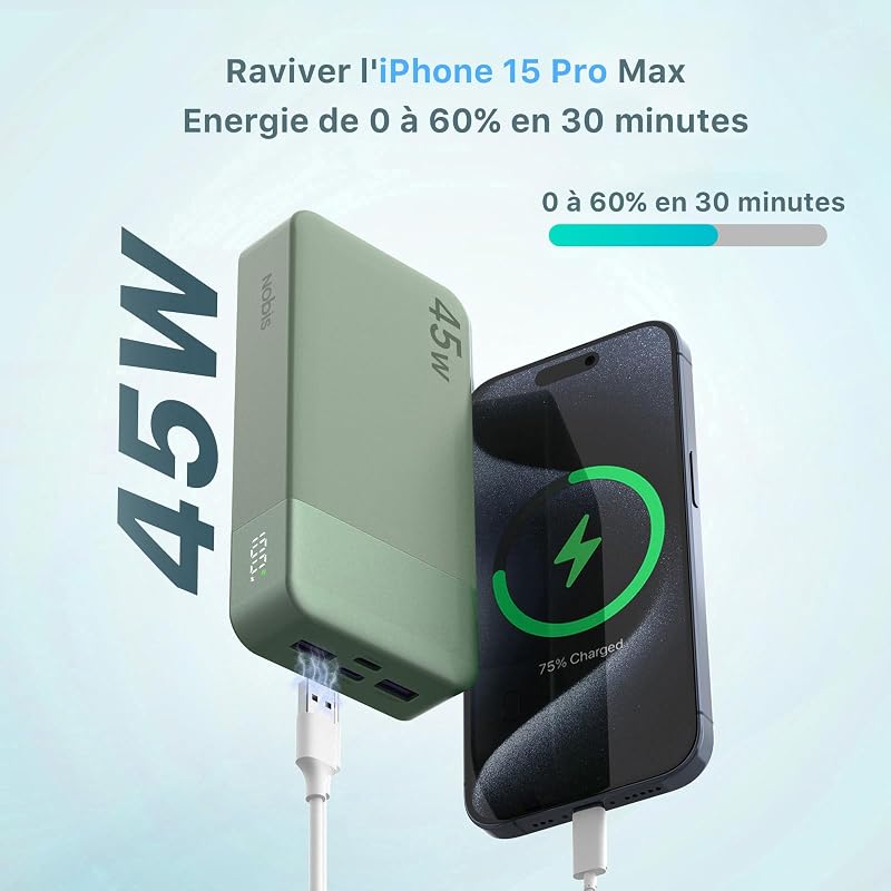 Batterie Externe 20000mAh Power Bank 45W Chargeur Externe Portable