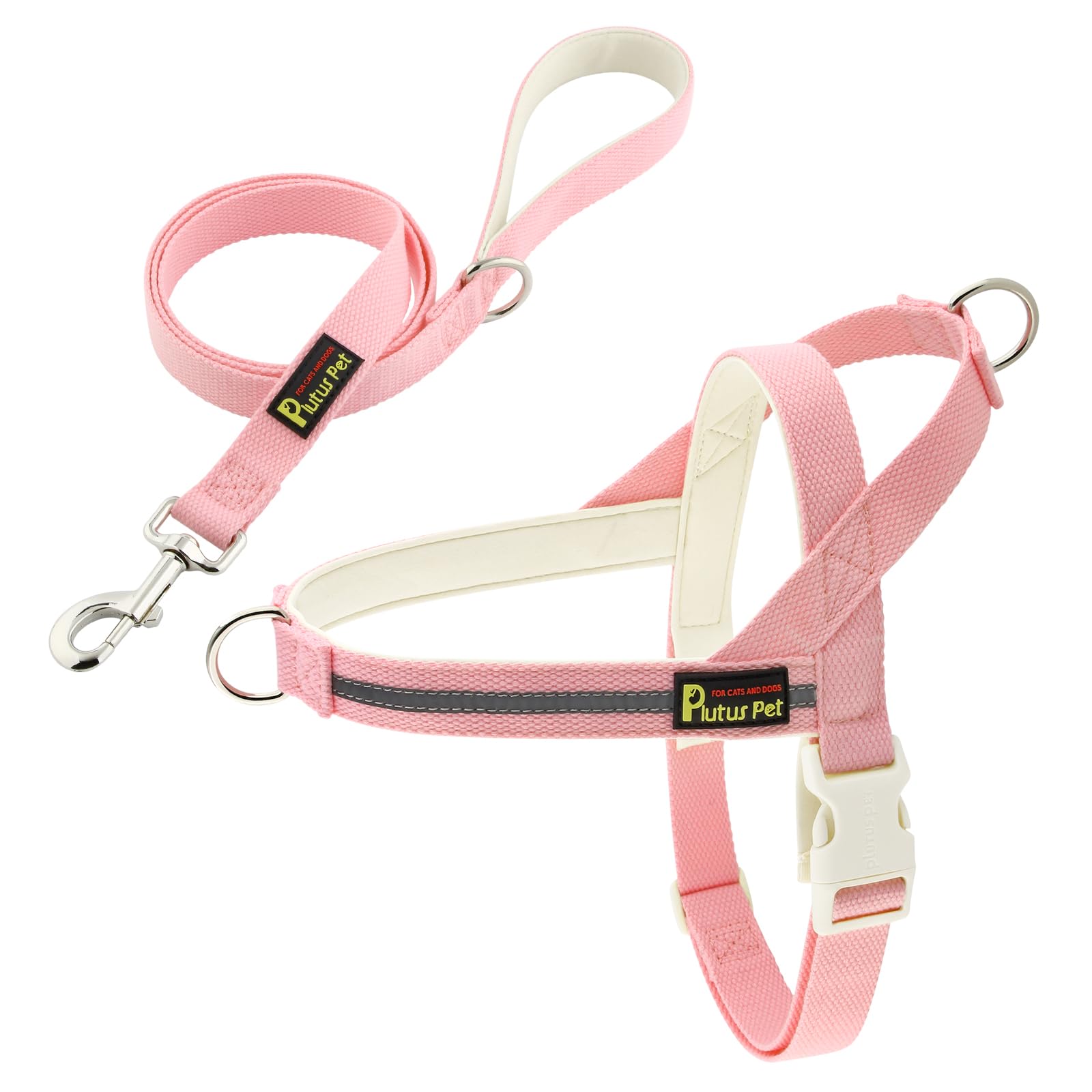 Plutus Pet Cotton Dog Harness and Lead Set, Reflective and Soft Padded, Quick Fit Vest Harness, for Small, Medium and Large Dogs, Pink, XXS