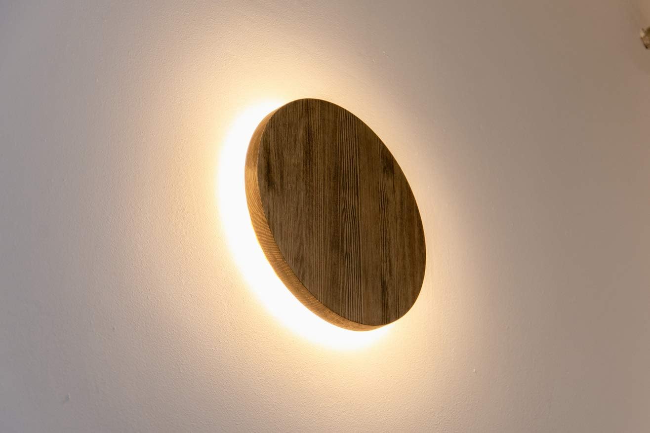 Wood Wall Sconce LED lamp Wall Light, Handmade, Minimalist Design Round Wall lamp. (Dark Brown)