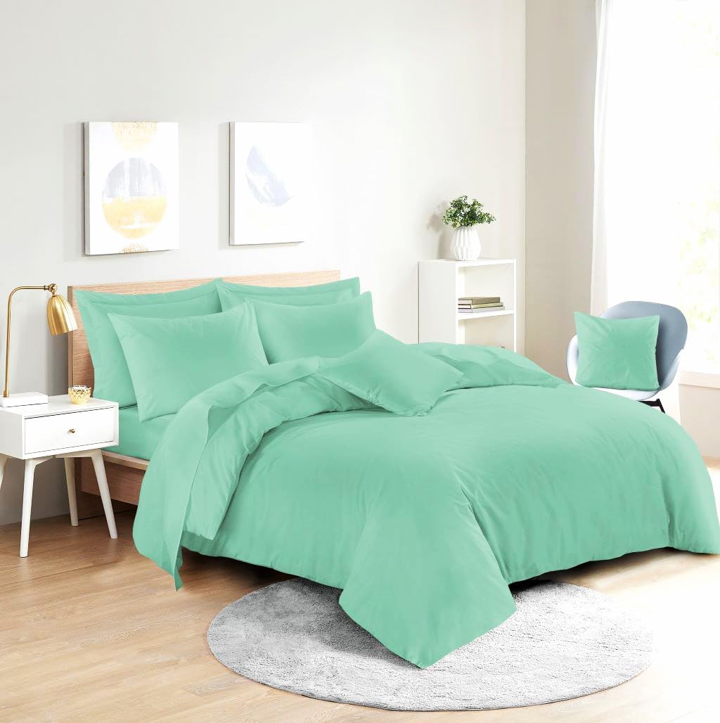 Dazzle Collection® Plain Dyed DUVET COVER SET with Matching Pillowcases Luxury 100% PolyCotton Bedroom Bedding Bed Set Easy Care UK Sizes Bedding Set (Single, Mint Green)