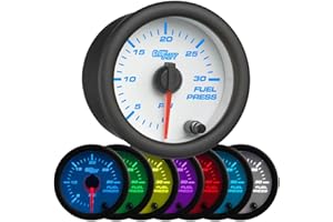 GlowShift White 7 Color 30 PSI Fuel Pressure Gauge Kit for Diesel Trucks - Includes 1/8-27 NPT Electronic Sensor & Wiring - M