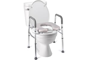 HOMFAN Raised Toilet Seat, 350LB Stand Alone Homecare Commode Bathroom Assist Frame for Elderly, Handicapped, Disabled, Adjustable Height, Padded Seat