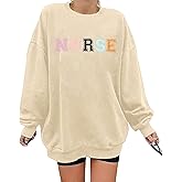 HEBBE Nurses Sweatshirts for Women Nursing Life Oversized Sweatshirt Nurse School Pullover Tops Registered Tee