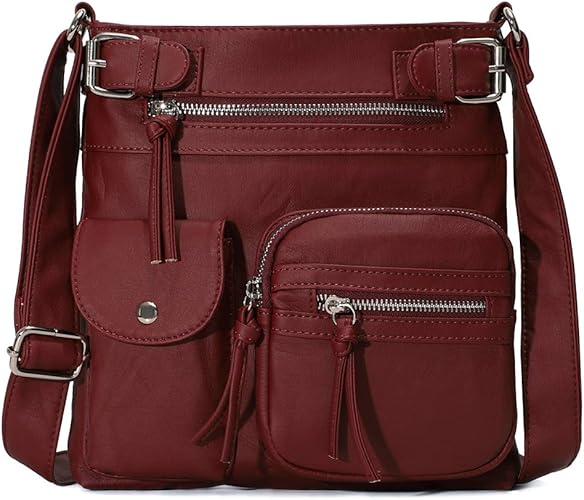 Amazon Angelkissショルダーバッグ レディース 革 斜めかけバッグ ワンショルダー ハンドバッグ 柔かい素材 多くポケット付き 大容量 カバン シンプル D Red Angel Kiss ショルダーバッグ