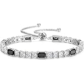 FANCIME Birthstone Bracelet for Women, Sterling Silver 4x6mm Gemstone Tennis Bracelet Bolo Adjustable Chain Fine Jewelry Birthday Gifts for Women Mom Wife Her