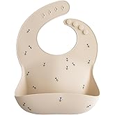 mushie Silicone Baby Bib | Adjustable Fit Waterproof Bibs (Bees) | Ages 4-24 months, Machine washable, Adjustable neck strap, Deep front pocket