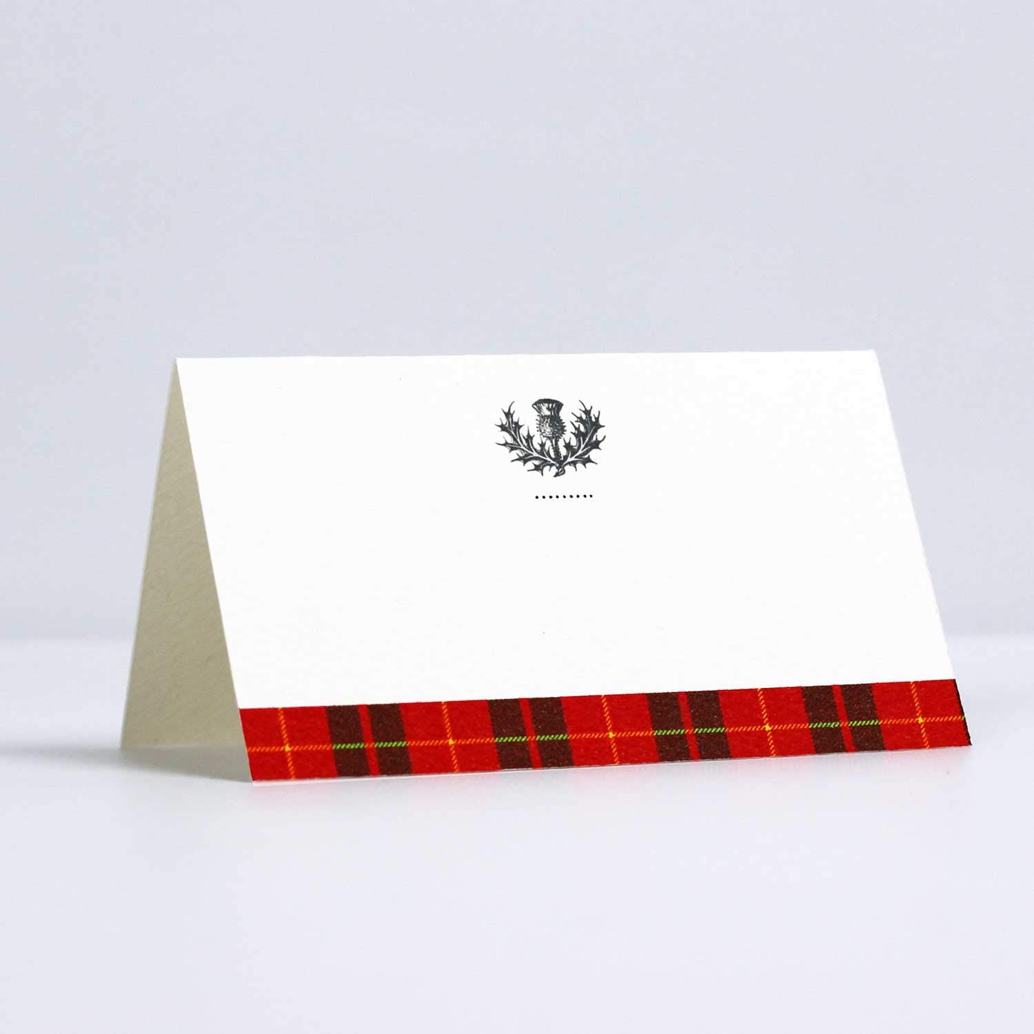 Place Cards with Red Tartan Plaid and Scottish Thistle Design for Weddings, Showers, and Holiday and Dinner Parties. Table Tent Style, Scored for easy folding. Available in Pkgs of 12 / 25 (12)