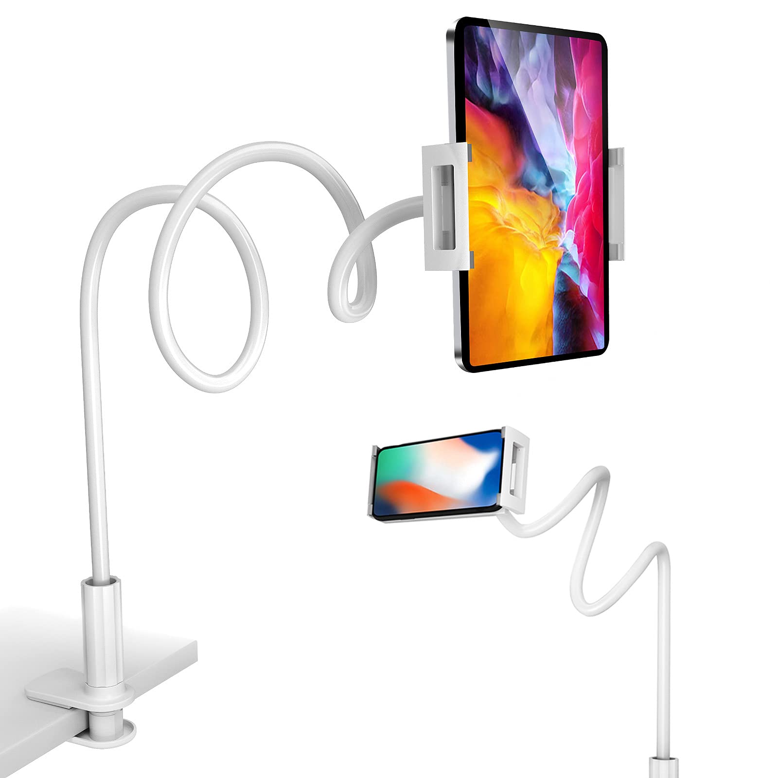 GRSTREE Phone Holder for Bed,360 Flexible Lazy Tablet Holder for Bed,with Adjustable 39.4" Long Arm Clamp Bracket Mount Phone Stand for 4.7~10.5" iPhone/iPad Air/Pro/mini/Tablet/Switch (White)