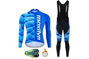 MOXILYN Men Cycling Clothing Set Winter Long Sleeve Jacket Bike Jersey Kit Plus Velvet Riding Clothes + Cycling Pants with 20D Pad