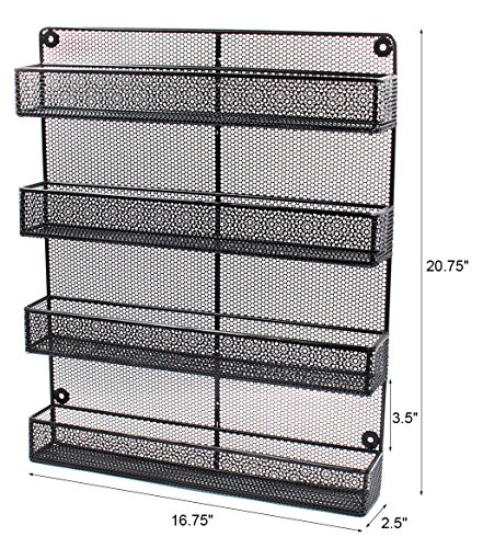 ESYLIFE 4 Tier Large Wall Mounted Wire Spice Rack Organizer, Black