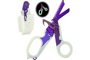 Awaiymi 6 in 1 Multi-function Trauma Shears with Strap Cutter and Glass Breaker, with Luminous Holster, Stainless Steel Foldable Trauma Shears For Outdoor Camping Emergency Tool (Luminous Purple)