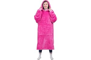 KPBLIS Hoodie Blanket for Women and Men, Wearable Blanket Sweatshirt, Warm and Cozy Oversized Fleece Blanket with Sleeves and Giant Pocket for Adults and Kids, Rose Pink