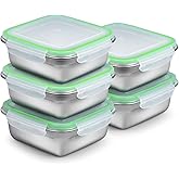 5 Pack Sandwich Containers, 24oz Stainless Steel Sandwich Box with Airtight Lids, Reusable Metal Meal Prep Lunch Boxes, BPA-Free, Dishwasher Safe, Food Storage Containers for Families (Green)