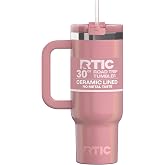 RTIC 30oz Road Trip Tumbler, Insulated, Ceramic Lined, Dusty Rose Glitter | with Lid, Handle and Straw, Stainless Steel Metal Cup, Portable for Hot and Cold Drinks, Coffee, Car, Camping, Travel