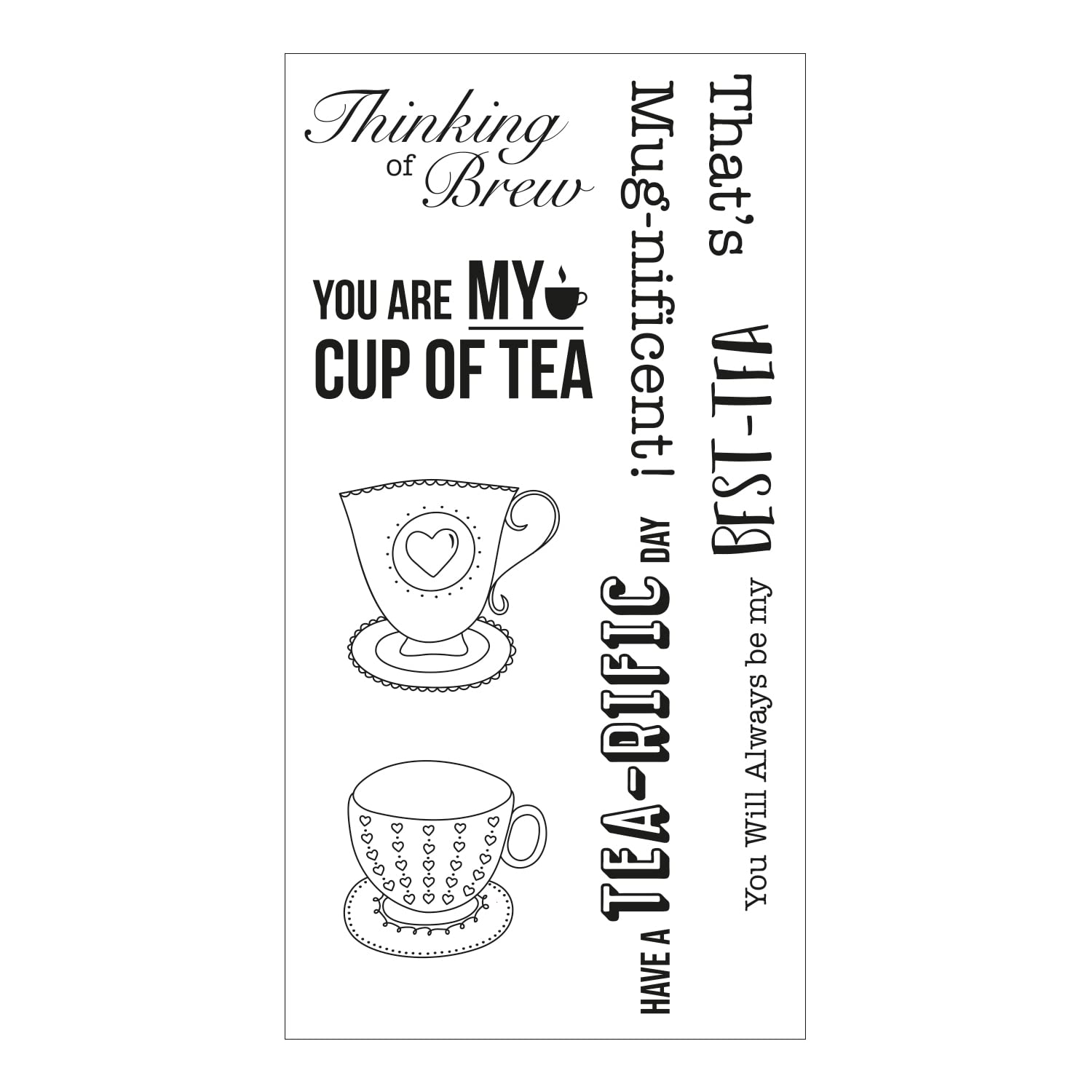 Sizzix Layered Clear Craft Stamps for Card Making 7PK Tea-rific by Jennifer Ogborn, Acrylic, Paper, Grey, One Size