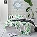 MKXI Botanical Duvet Cover for Children White Green Floral Kids Bedding Queen Bed Set Soft Breathable Bed Duvet Quilt Cover Cotton Tropical Leaves Print