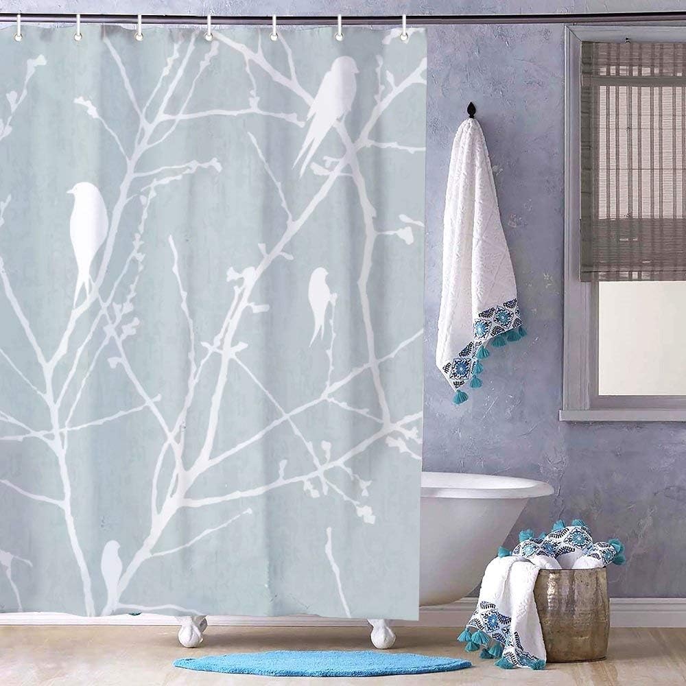 Amazon Com No Branded Birds On The Branch White Blue Shower Curtain For Bathroom Shower Curtain Watercolor Bathroom Decor Designer Waterproof Home Bath Accessories Shower Curtains Pattern Dm20200331aim003 Home Kitchen