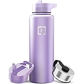 IRON °FLASK Camping & Hiking Hydration Flask with Straw, Wide Mouth Insulated Stainless Steel Sports Water Bottle - 40 oz Lavender
