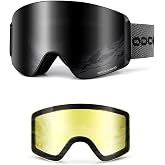 Odoland Magnetic Ski Goggles OTG Anti-Fog Snowboard Goggles Detachable Lens | Frameless UV400 Snow Goggles with 2 Interchangeable Lenses for Men Women Adults, Helmet Compatible 180 Degree Vision