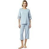 GYS Womens Pajama Set - Viscose Made from Bamboo, 3/4 Sleeve Capri Pajama Set Soft 2 Piece Sleepwear Pjs Lounge Set