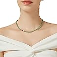 FOOIND Natural Green Jade Necklace for Women Girl, Asymmetric Design Handmade Dainty Green Aventurine Jade Choker Beaded Necklace with Red Agate & Crystals Pearl (Adjustable Size 15.7+2'')