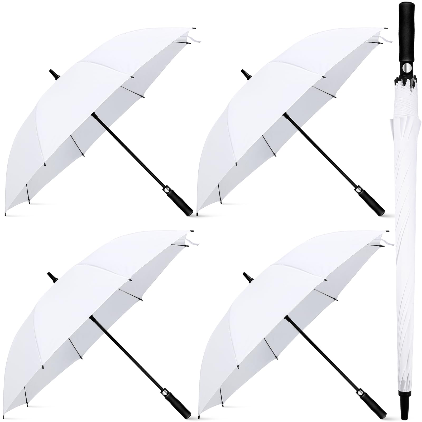 Weewooday 4 Pack Large White Umbrella Wedding Golf Windproof and Rainproof Automatic Umbrella Bride Bridegroom Party(Eva Handle)
