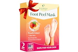 PLANTIFIQUE Foot Peeling Mask 2 Pack | Dermatologically Tested Repairs Heels & Removes Dry Dead Skin for Baby Soft Feet | Exfoliating Foot Peel Mask for Dry Cracked Feet | Peach