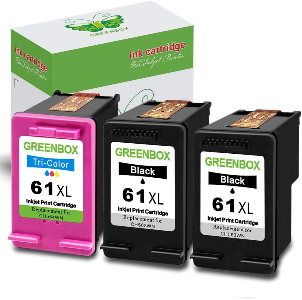 GREENBOX Remanufactured Ink Cartridge 61 Replacement for HP 61XL 61 XL for Hp Envy 4500 5530 5534 5535 Deskjet 1000 1056 1010 1510 1512 2540 3050 3050A Officejet 2620 4630 (2 Black 1 Tri-Color)