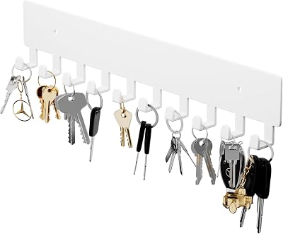 GTK Wall Key Holder 10 Hooks White Self Adhesive Wall Mount