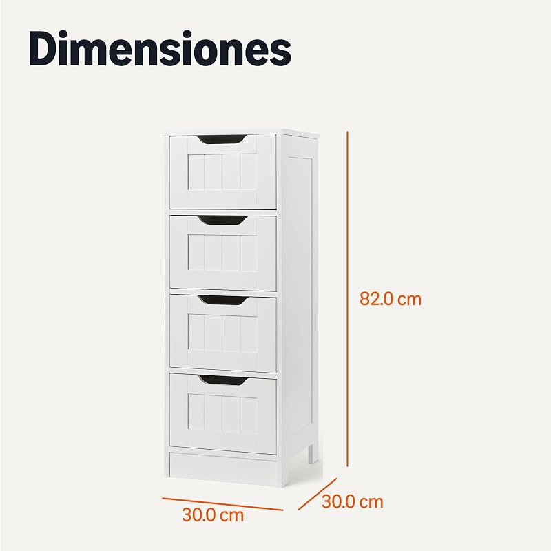 Gabinete de Almacenamiento para Baño con 4 Cajones, Almacenamiento Bajo Lavabo, Construcción MDF, Blanco, 30cm x 30cm x 82cm — foto 5 de 5
