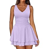 IWD Women's Sexy V Neck Sleeveless Corset Mini Dress Tiered Ruffle Hem A Line Short Party Club Dresses