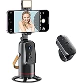Auto Face Tracking Phone Holder with Remote and Light, 360° Rotation Tripod Stand for Call Phone, GoPro, Compact Camera, Hands Free Shutter with Zoom & Front/Rear Camera Switch for iPhone Android