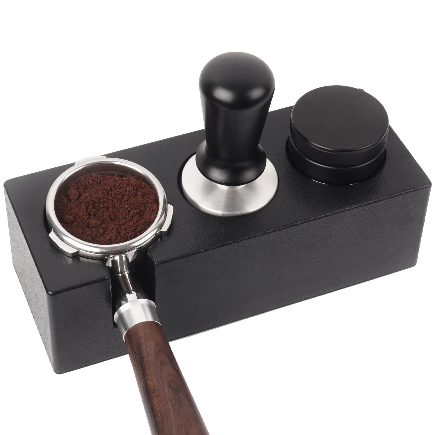Ezebesta 54mm-58mm Tamper Station Anti-Slip Espresso Tamping Stand Black Solid Holder for Portafilters, Tamper and Distributor