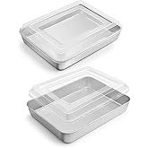E-far Small Baking Pan with Lid, 9.4”x 7” x 2” Stainless Steel Rectangle Sheet Cake Pans for Toaster Oven, Metal Covered Bakeware for Cakes Brownies Casseroles, Non-toxic & Dishwasher Safe - Set of 2
